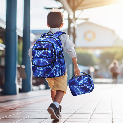 Bevalsa backpack for boys, flash school bag for children with lunch bag and pencil case, book bag for boys girls kids teens for elementary middle school Congratulations (Lightning strike)
