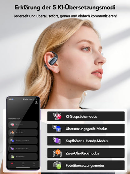 Relxhome AI translator headphones, 3-in-1 translation headphones 134 languages with app, 60H Bluetooth 5.4 Translator Earbuds, 5 translation modes real-time translator earbuds for learning, travel, business.