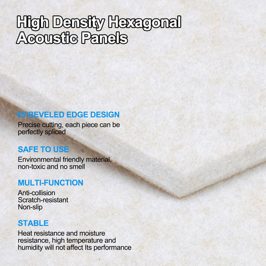 Hexagon acoustic panels, 12 pieces sound absorber for recording studio, living room, gaming decor, children's room, office, walls, ceilings, doors. Self-adhesive acoustic panels, 30 x 26 x 0.9cm, beige.