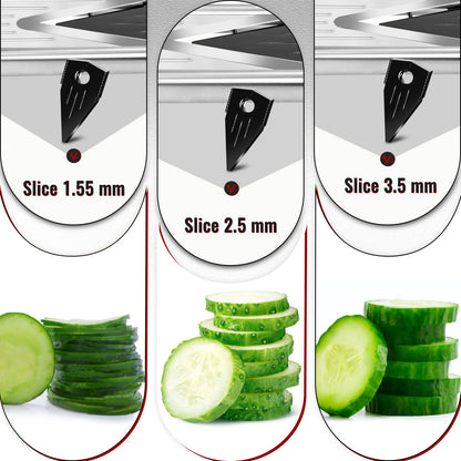 MASTERTOP Mandoline Vegetable Slicer with V-Blade, 5 in 1 Vegetable Cutter Vegetable Grater Stainless Steel, Cucumber Slicer Thin Slices, Adjustable V-Slicer Kitchen Slicer Grater for Vegetables