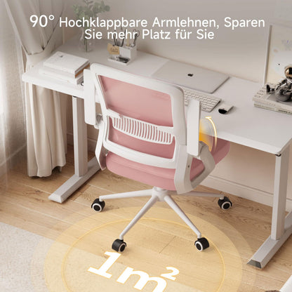 naspaluro office chair with foldable armrests, ergonomic desk chair with mesh backrest, lumbar support, height adjustable, rocking function, padded seat cushion, pink
