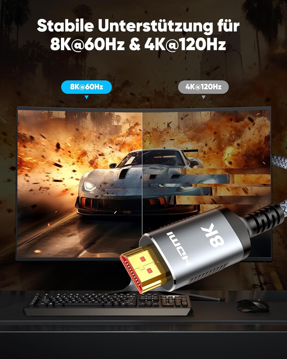 Highwings Fibre Optic HDMI Cable 20M 8K, HDMI 2.1 Cable 48Gbps Ultra Highspeed 8K@60Hz 4K@120Hz 7680P HDR10 eARC DTS:X 3D HDCP 2.2&2.3, Compatible with PS5/4/3 HDTV Blu-ray Player Monitor