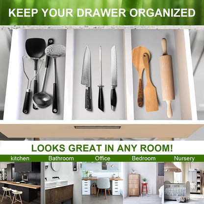 ANTOWIN Drawer Divider Adjustable Bamboo (43-56 cm), Drawer Organizer, Spring-loaded, Kitchen, Dresser, Bathroom, Bedroom, Baby Drawer, Desk Organization System (White)