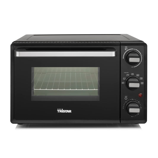 Tristar Mini oven, 800W, 19L capacity, timer function, double glass door, temperature range up to 230°C, suitable for camping, with upper and lower heating zones, includes wire rack and baking tray, black, OV-3622