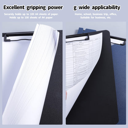 FRETONBA Clipboard A4, Pack of 5 Clipboard with cover, Clipboard folder with 2 clips, Writing board for office/construction/school. Black.