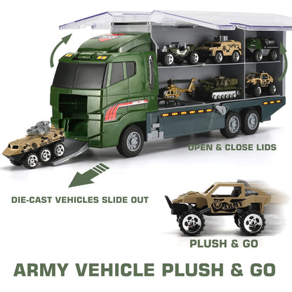 SWUNXION 26 in 1 Military Cars + Transport Vehicle Set, Military Vehicles Soldiers Die-cast Models, Toy Cars Storage in Truck, Army Vehicles Toys for Kids Girls Boys.