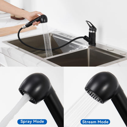 Auralum Kitchen Faucet Pull-Out Black, Sink Faucet with 360° Swivel, Kitchen Faucet with Pull-Out Sprayer Sink Faucet with Spray