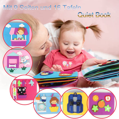 Quiet Book with 16 themes, 3D felt Busy Book, Educational sensory fabric book, Learning toy for toddlers aged 1 2 3 4 years.
