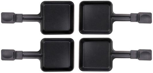 4x Raclette Pans 23178 10x10cm, Extra Long Handle, Universal for Raclettes (dimensions in the text)