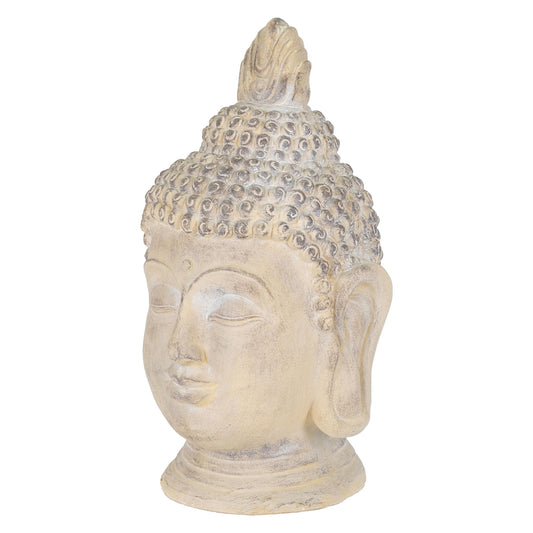 ECD Germany Buddha Figure 78 cm Beige/Grey, artificial stone polyresin, head statue sculpture decorative figure Feng Shui artificial stone decoration garden figure Asia decorative object stone figure, for home and garden