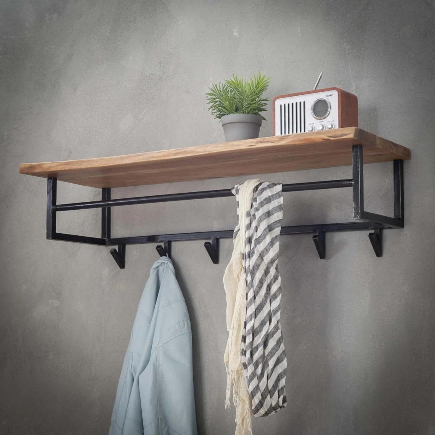 RINGO-Living wall coat rack with shelf, clothes rack hallway made of wood & metal, rustic wall shelf coat rack, wall decor industrial style, coat rack wood & metal, stylish hallway clothes rack