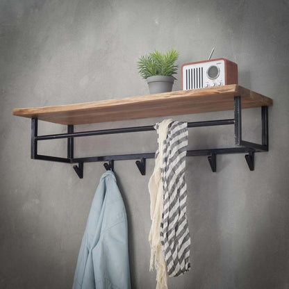 RINGO-Living wall coat rack with shelf, clothes rack hallway made of wood & metal, rustic wall shelf coat rack, wall decor industrial style, coat rack wood & metal, stylish hallway clothes rack