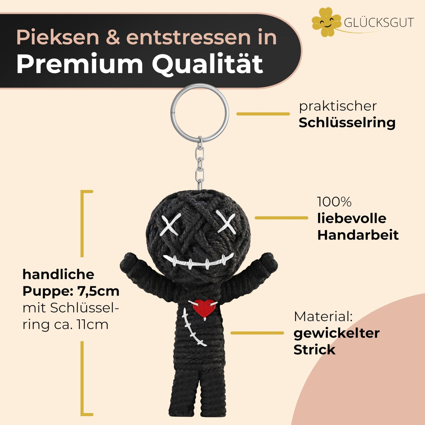 Good Luck® Voodoo Doll with Needles | 3-Pack | Gift Box & Instructions | Joke Medicine | Office Gift for Colleagues, Boss | Anti Stress | Farewell | Office