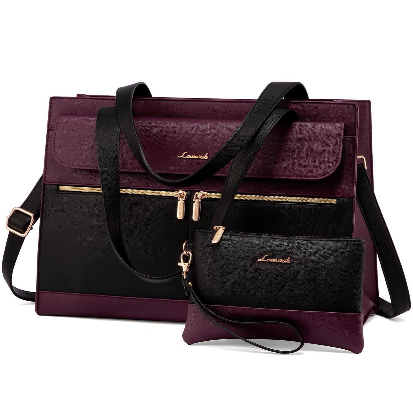 LOVEVOOK Laptop Bag for Women 15.6 Inch, Elegant Handbag Work Bag Large Shopper Business Bag Briefcase Teacher Bag, PU Leather Tote Bag School Bag Notebook Bag for Office College, Purple