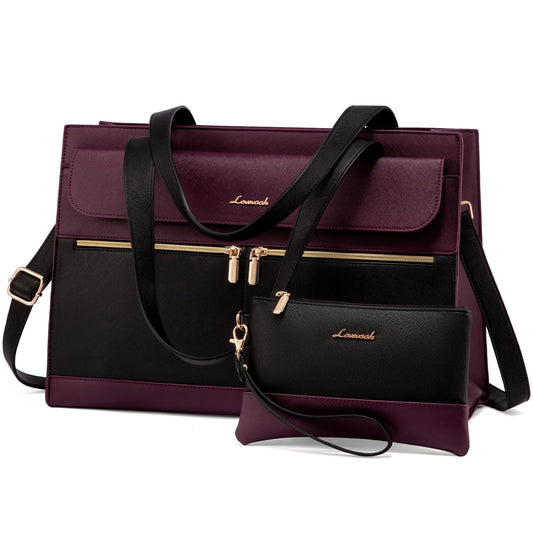 LOVEVOOK Laptop Bag for Women 15.6 Inch, Elegant Handbag Work Bag Large Shopper Business Bag Briefcase Teacher Bag, PU Leather Tote Bag School Bag Notebook Bag for Office College, Purple