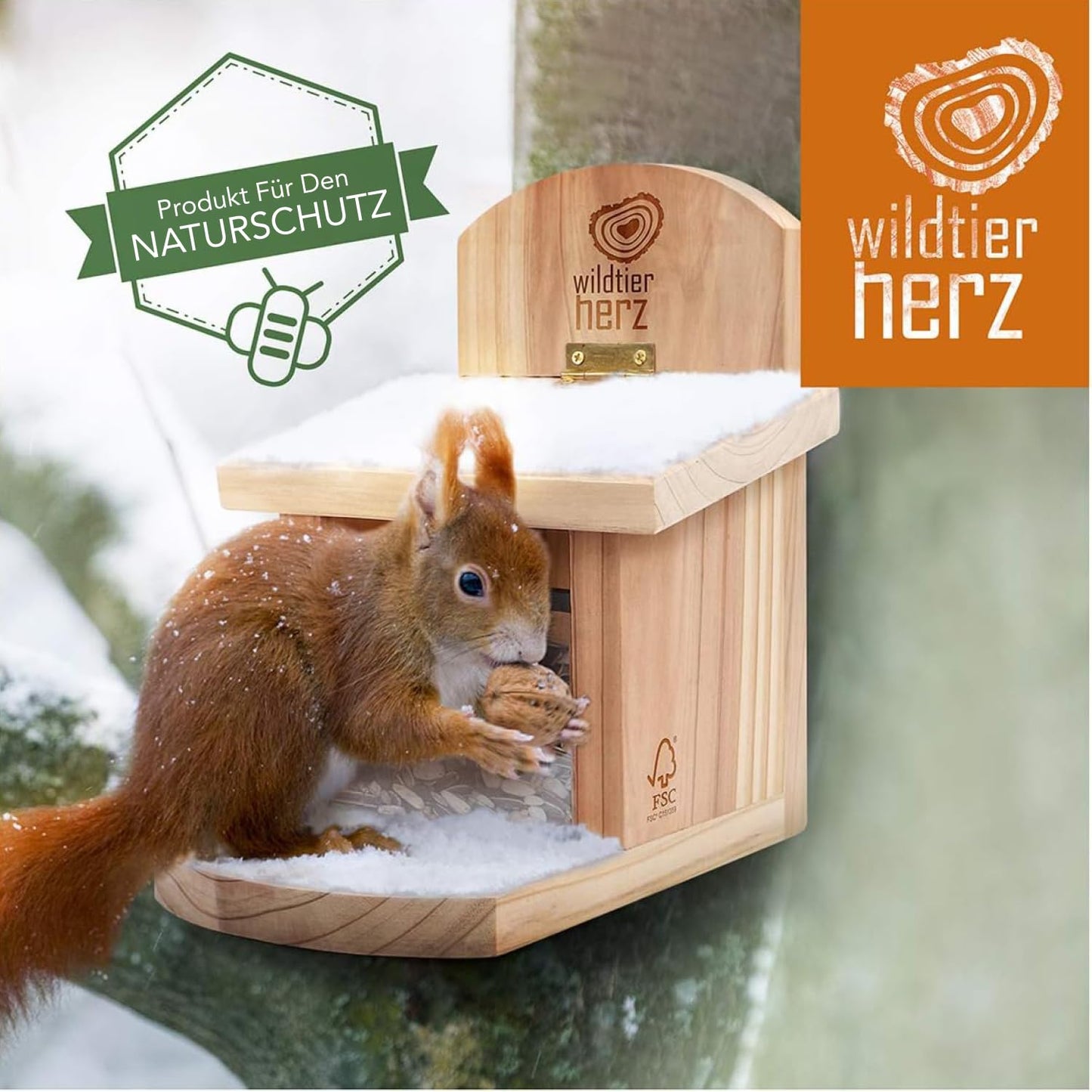 Wildlife heart I squirrel feeder weatherproof I made of sturdy, screwed solid wood feeding spot I squirrel nest, squirrel house