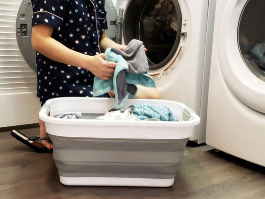 SAMMART 41L Collapsible Plastic Laundry Basket - Foldable Pop Up Storage Container/Organizer - Portable Washing Tub - Space Saving Hamper/Basket (Grey)