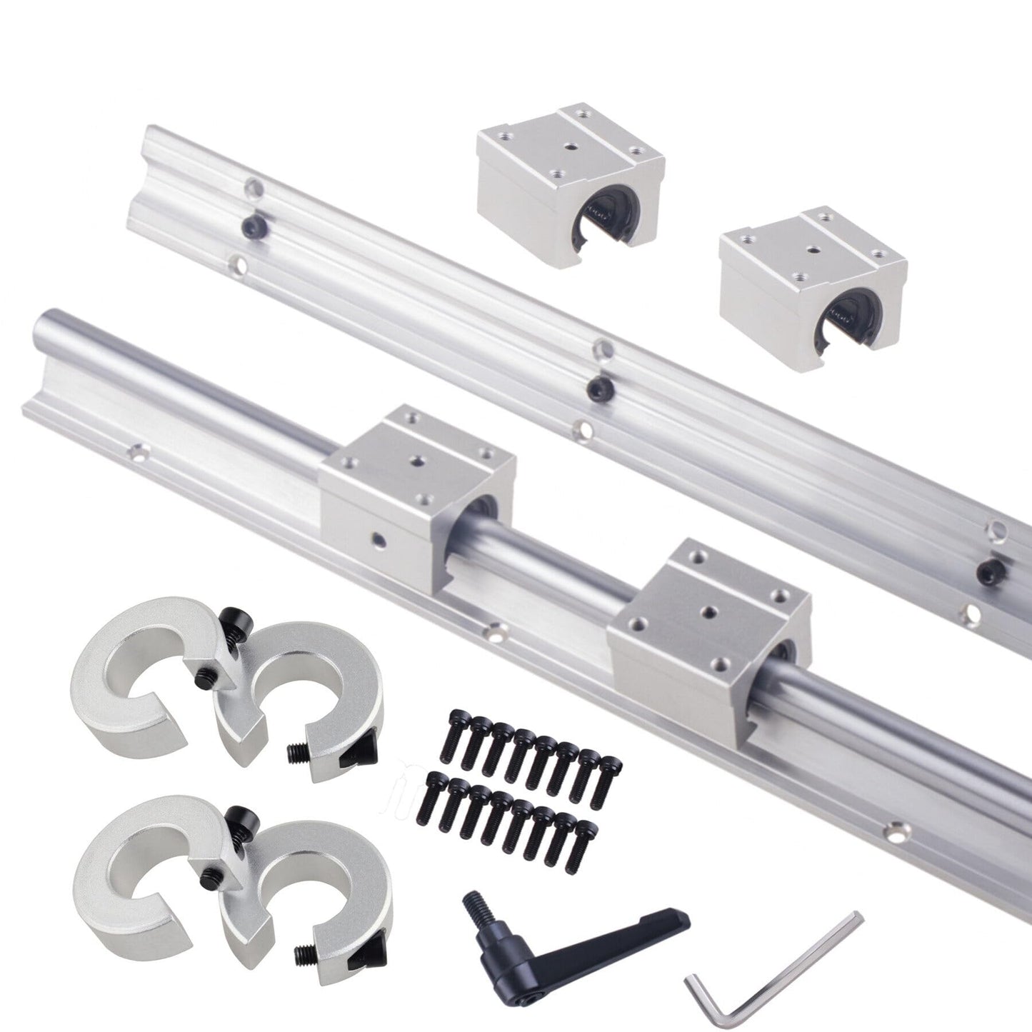 GooEquip linear guide SBR20 800mm 2 x linear rails and 4 x bearing blocks with SBR20 rail stops, linear rail length 800 mm linear rails for 3D printer CNC parts