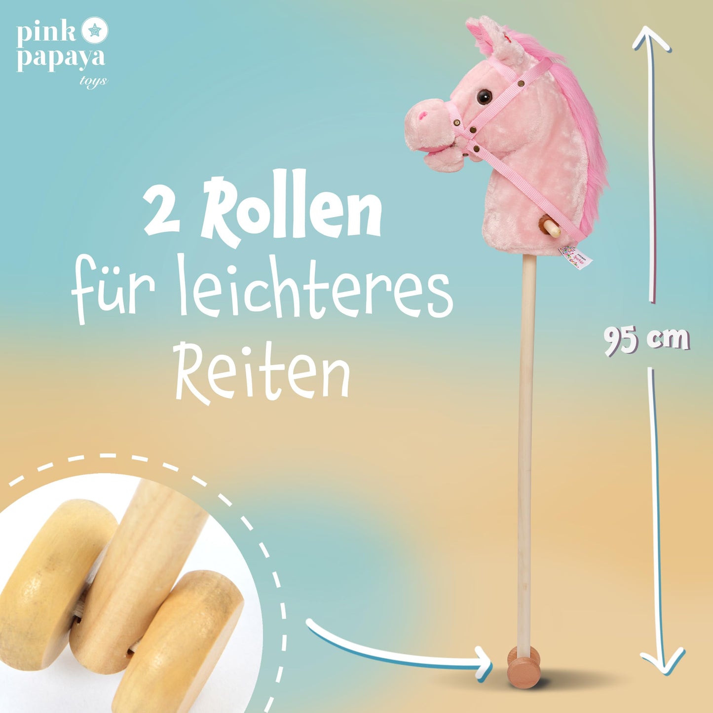 Pink Papaya Hobbyhorse, Sparkles, cute plush toy horse with sound function: Neighing and galloping sounds.