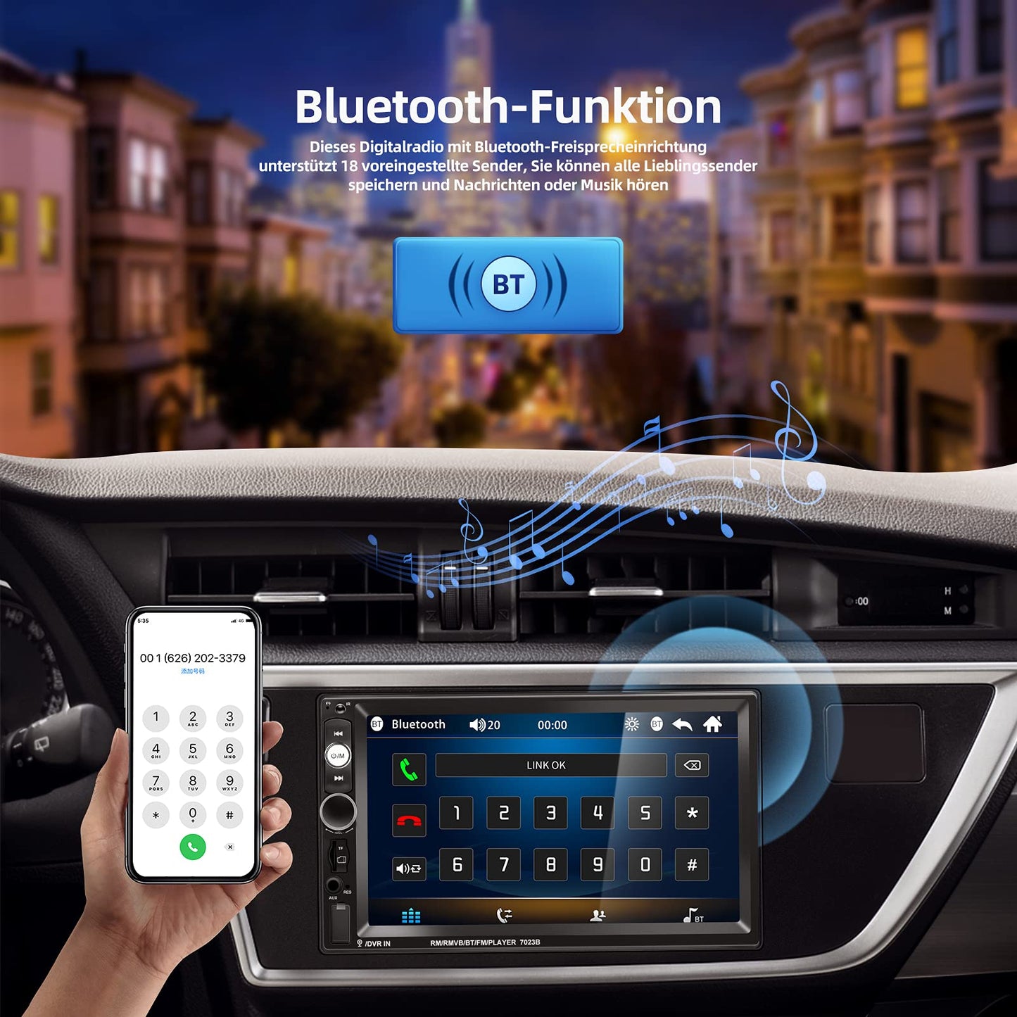NHOPEEW Double Din Radio supports Android/iPhone Mirror Link 2 Din 7 inch Touch Display Car Radio with Bluetooth Handsfree/Dual USB/SD/AUX/Steering Wheel Control + Rear View Camera.