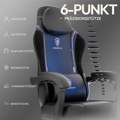 Dowinx Gaming Chair, Ergonomic PU Leather Gamer Chair with Lumbar Support, PC Chair with Widened Backrest, Supports up to 150 kg, Purple