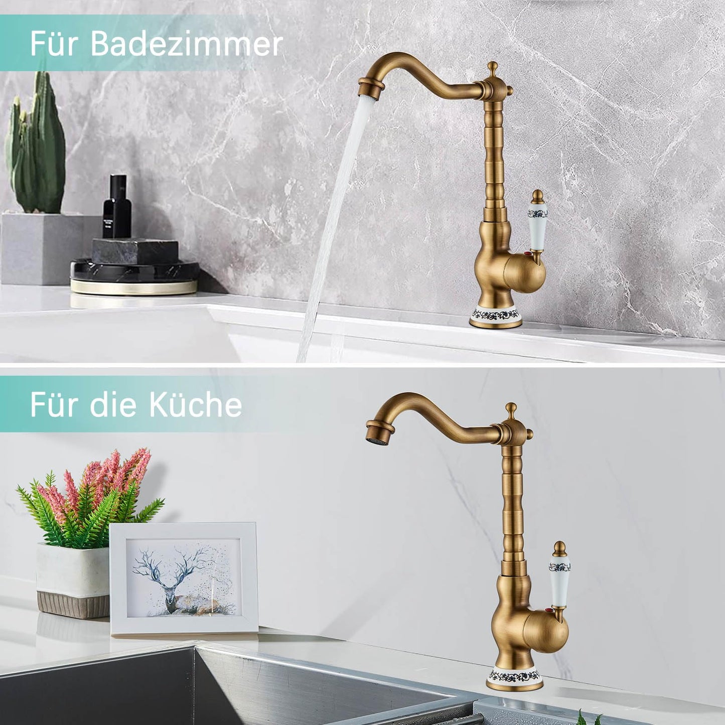 Suguword Retro Design Bathroom Faucet Basin Mixer Tap Antique Brass Faucet Ceramic Sink Tap Washbasin Bathroom Sink Armature