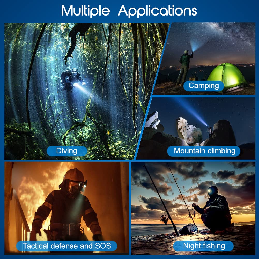 APLOS AP150 15000 lumen diving flashlight, underwater 150m, 4 modes, dive flashlight LED with battery.