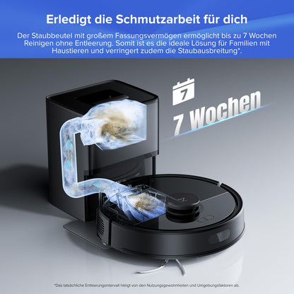 roborock Q7 L5+ set robot vacuum with automatic dust disposal, dual anti-tangle system, 8,000 Pa suction power, electronic water tank, LiDAR navigation, ideal for carpets and pet hair (black)