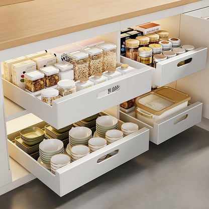IGTOPS 2 Piece Telescopic Drawer, Extendable Drawer Storage Shelves for Kitchen Cabinets, Extendable Pull-out Drawer, No Drilling or Nailing Required (White, 25cm)