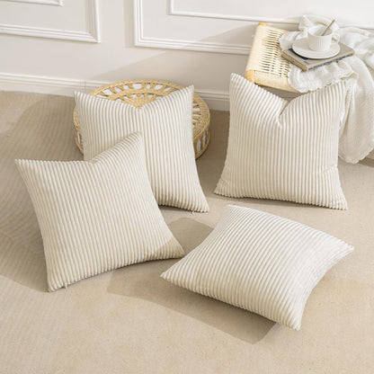 MIULEE 4 Pack Christmas Corduroy Pillow Covers Decorative Sofa Cushion Covers Couch Pillow Cases Throw Pillow Covers with Hidden Zipper 40x40cm 16x16in Cream