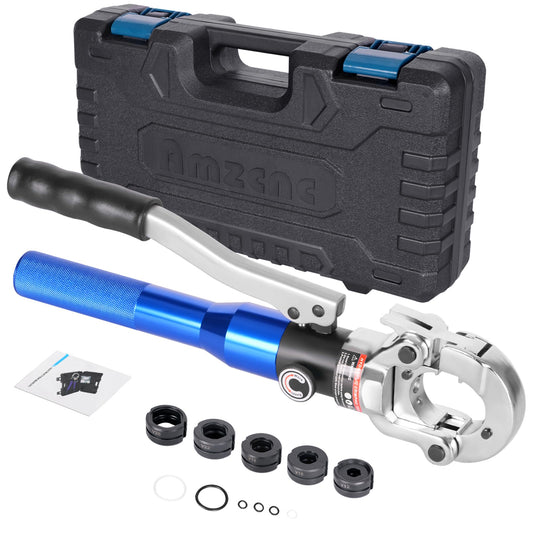 AMZCNC Professional V-Contour 12-15-18-22-28 Set Press Tool with 180° rotatable head, for copper pipe, stainless steel pipe, jaw inserts V12, V15, V18, V22, V28 incl.