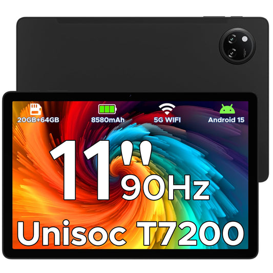 DOOGEE Tab A9+ Android 15 Tablet 11-inch, Unisoc T7200 Octa-Core 8580mAh Gaming Tablet Android 20GB RAM+64GB ROM(TF 2TB), WiFi5 Tablets PC, 90Hz-1080P, WidevineL1/Face ID/OTG/GPS/Dual Speaker.