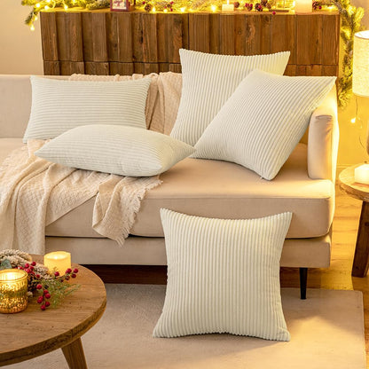 MIULEE 4 Pack Christmas Corduroy Pillow Covers Decorative Sofa Cushion Covers Couch Pillow Cases Throw Pillow Covers with Hidden Zipper 40x40cm 16x16in Cream