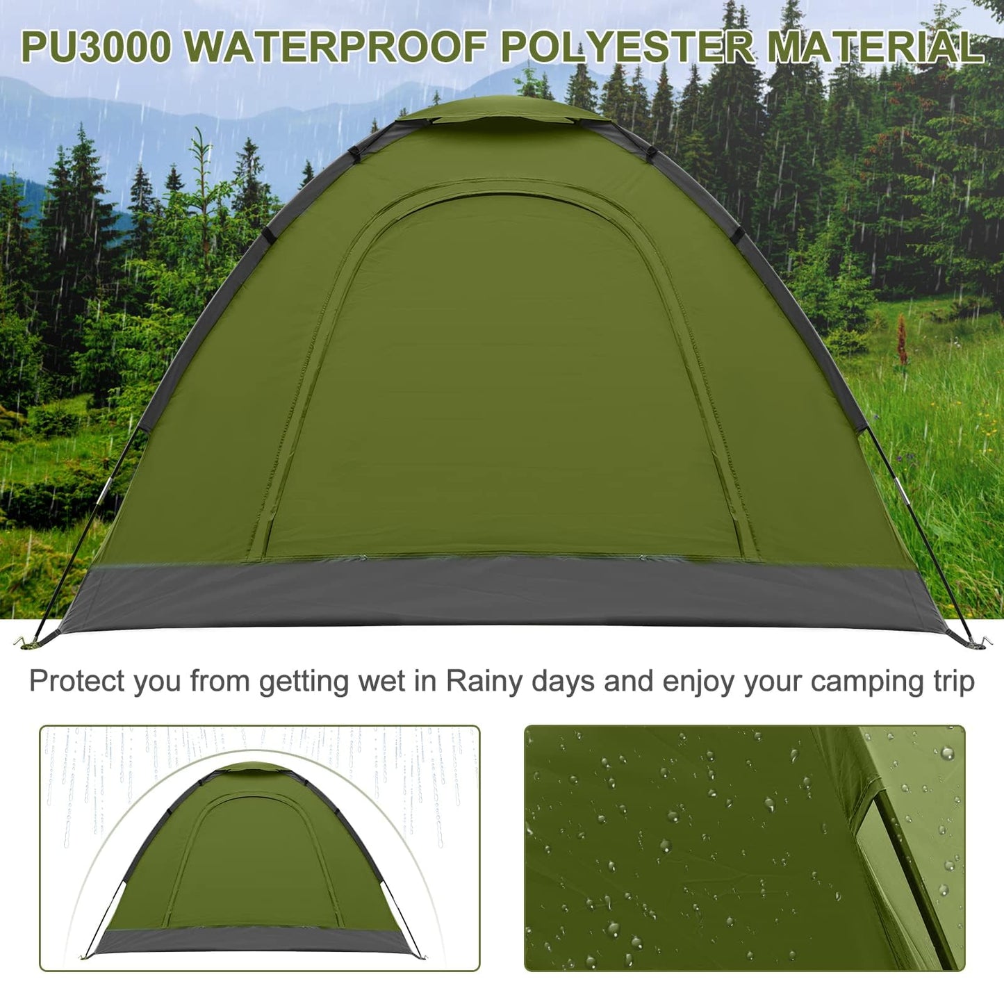 1 person camping tent - Lightweight dome camping tent backpacking tent with anti-mosquito clear window screen 3000mm waterproof, easy setup for camping outdoor hiking