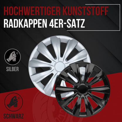 Albrecht 15 inch black wheel caps for steel rims - Delta hubcaps made of high-quality plastic - Durable wheel covers in original Albrecht packaging - Made in EU.