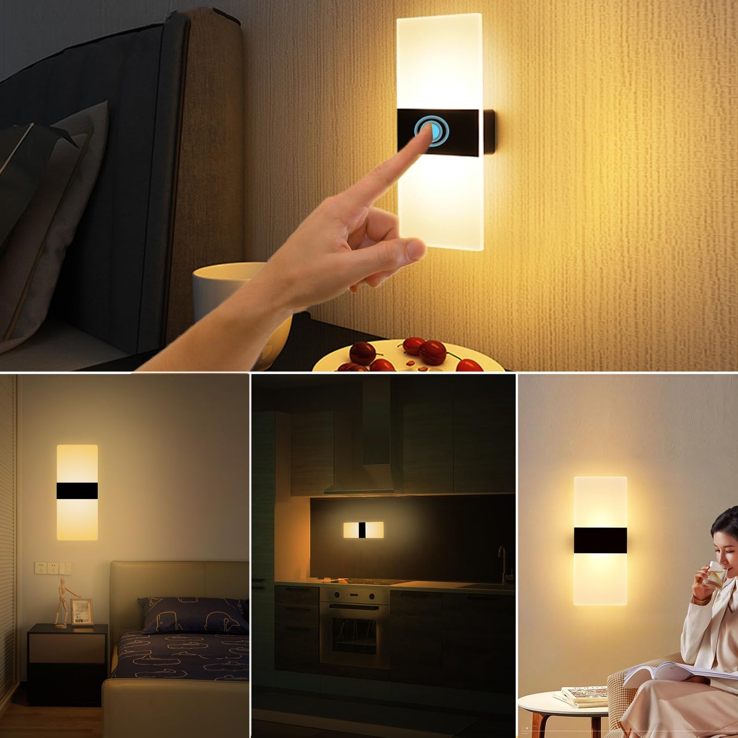 VOMI Wall Light Indoor Rechargeable LED Dimmable USB Cordless Wall Lamp with Touch Switch 3000mAh Battery Magnetic Mounting Wall Lighting for Bedroom no drilling needed