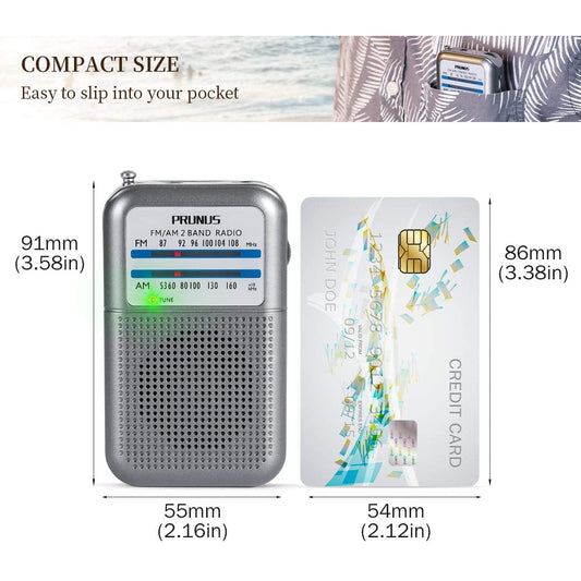 PRUNUS DE333 Mini Radio battery operated, AM FM SW radio small medium wave radio with excellent reception, with signal indicator, small radios powered by AAA battery for walking, camping.