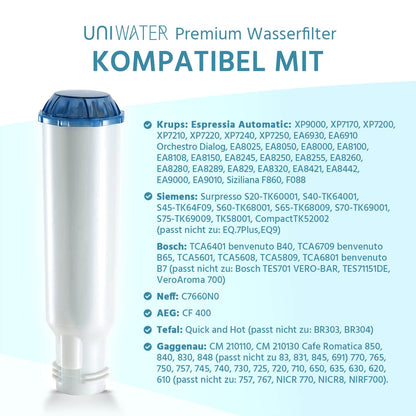 UNIWATER 5 water filter for Krups, Siemens, Bosch, AEG, Tefal, Neff, Gaggenau, WMF coffee machines | Screw-in filter cartridges