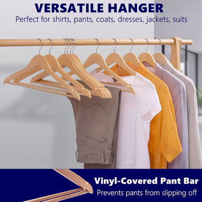 Amber Home 20 Pieces 44.5cm Natural Wood Hangers with Bar and Notch, Sturdy Organizer for T-shirt Shirt Suit Coat Dress Wedding Top