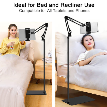 Tablet floor stand, adjustable, universal, 360 degree rotatable, metal tablet holder, phone stand for iPad/iPhoneX/iPad Pro or other 4.5-13 inch devices (black)