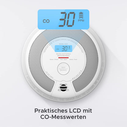 X-Sense SC07 smoke and carbon monoxide detector, autonomous, 10 years, with LCD display and test button, 360-degree monitoring, automatic self-check.