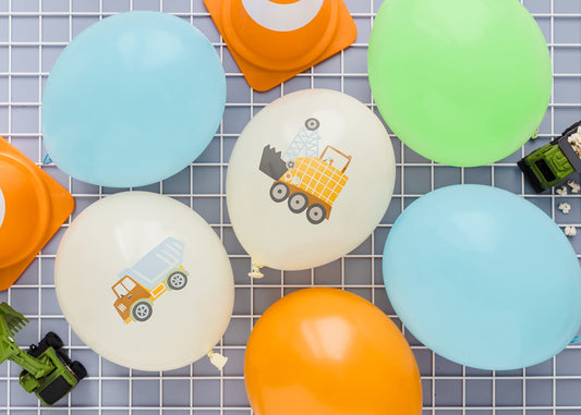 10 Vehicle Balloons, Party Decorations, Made in EU, Birthday Party for Boys, Gifts for Kids, Balloons with Trucks, Cranes, Construction Site, Kids’ Birthday Balloons