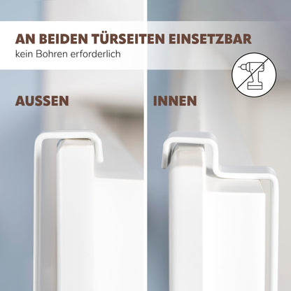 eluno Door Hanging Shelf made of metal and bamboo, door towel holder with 2 towel bars, 4 convenient hooks, for hanging without drilling (White)