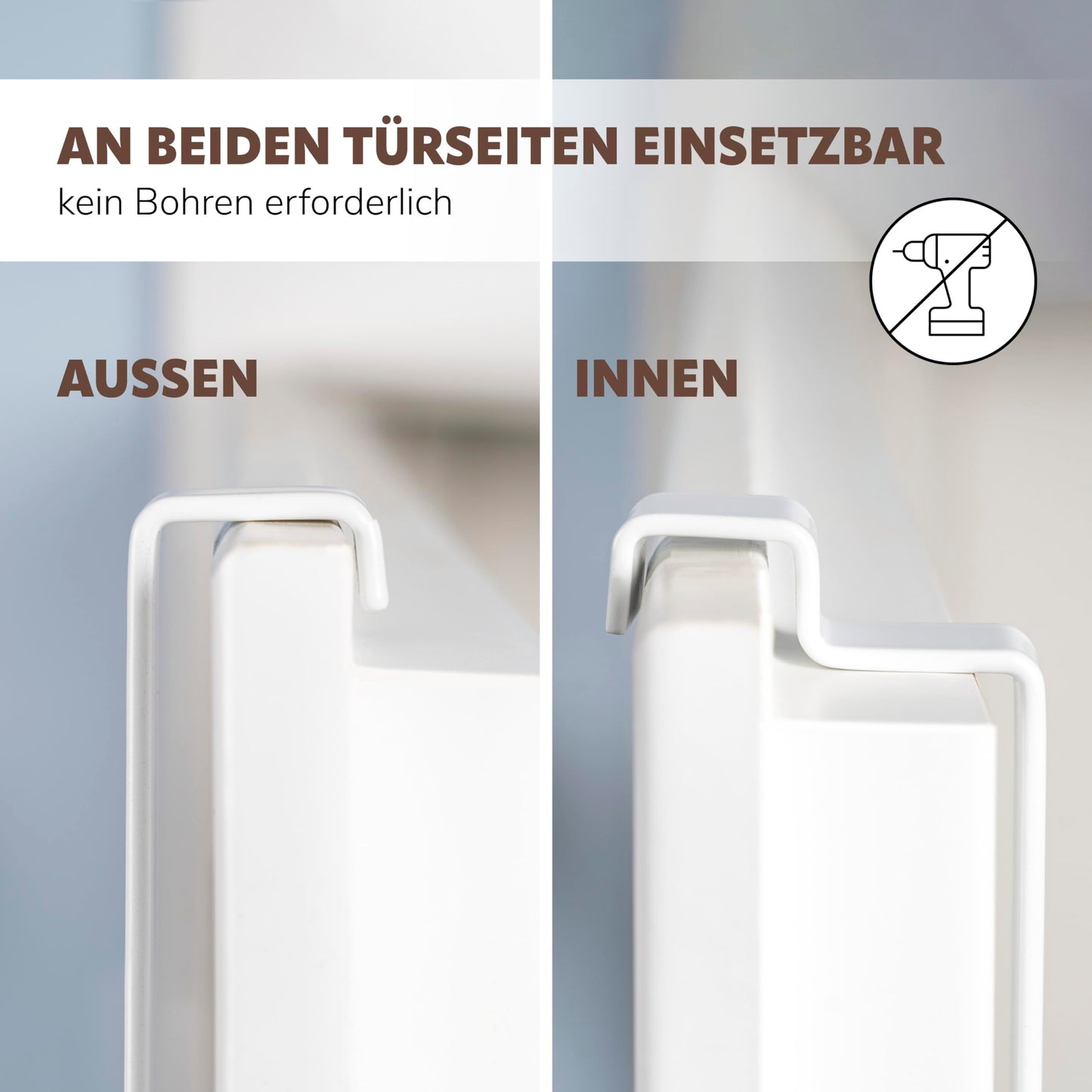 eluno Door Hanging Shelf made of metal and bamboo, door towel holder with 3 towel bars, 4 practical hooks, for hanging without drilling (White)