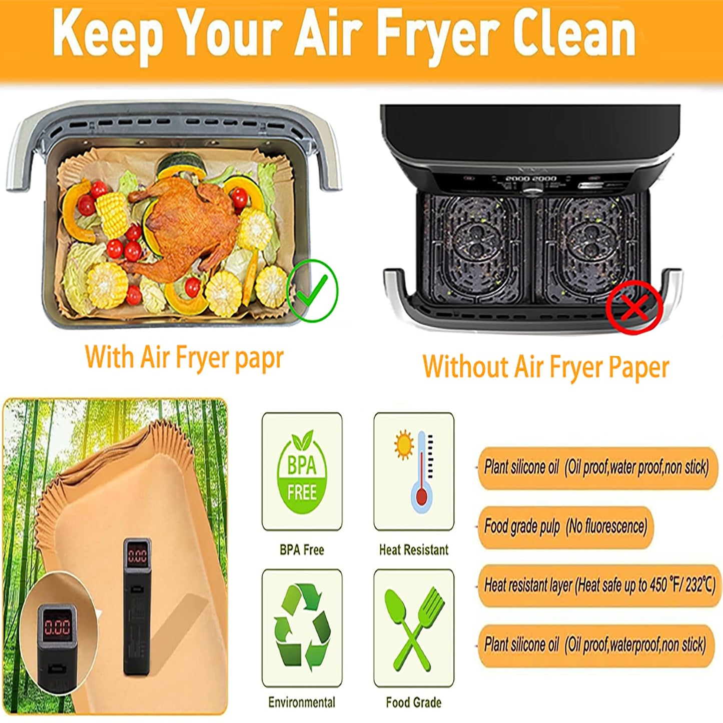 160pcs Airfryer parchment papers for Ninja Flex Drawer Dual Zone AF500EU 10.4L Air Fryer, compatible with Ninja Foodi AF500EU AF500EUCP Airfryer and Cecotec Dual 9000 9L.