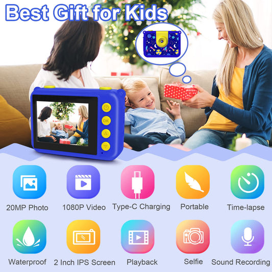 GKTZ Kids Camera waterproof, underwater camera - camera for kids with 32GB SD, 1080P digital camera toy for ages 3-12 (Dark Blue)