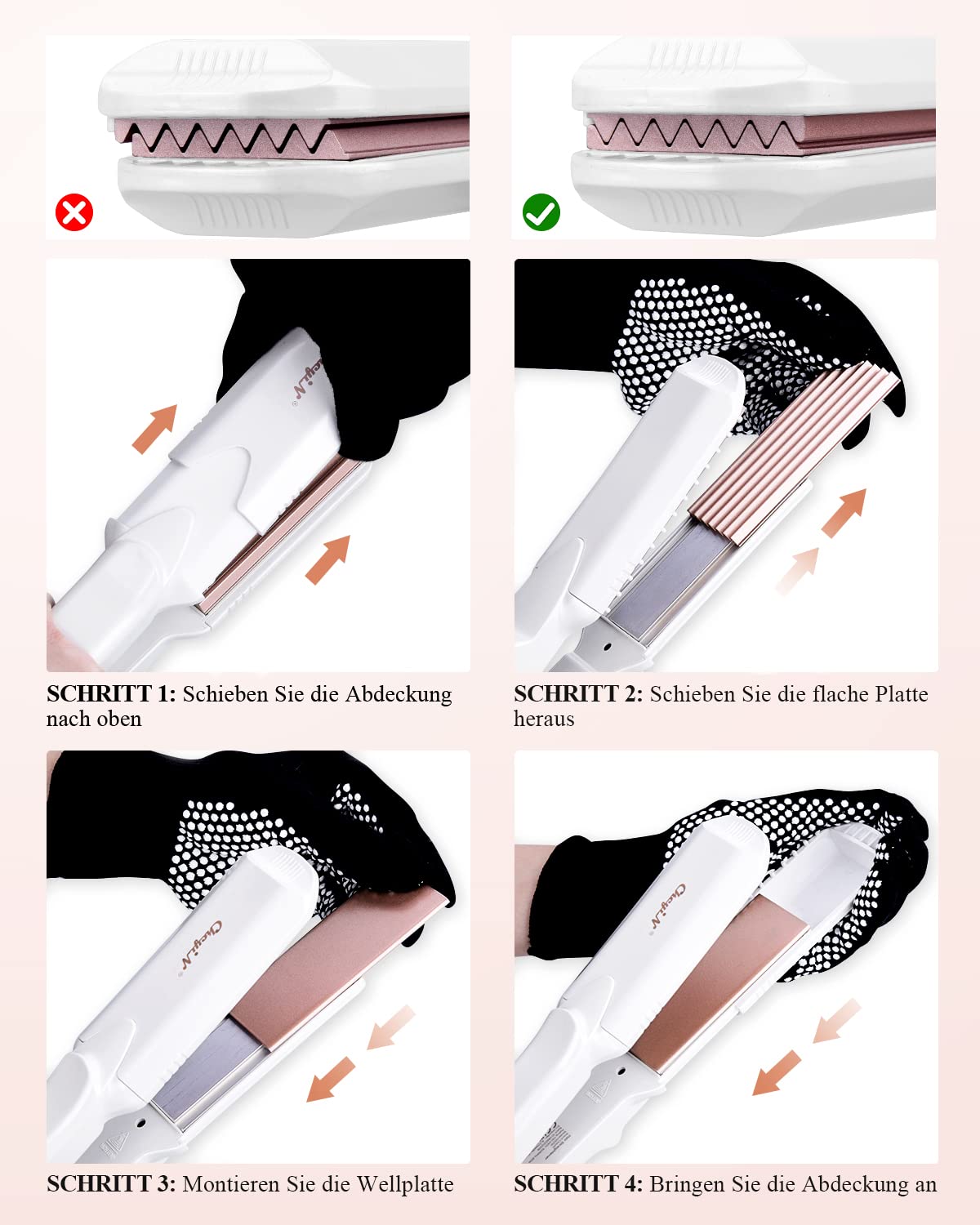 CkeyiN Hair Crimping Iron with 3 Interchangeable Plates, Hair Waver for Fluffy Hairstyle, Curling Iron for Women Adjustable Temperature Hair Straightener Curling Wand Corn Styling Tool