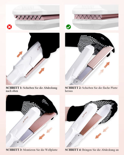 CkeyiN Hair Crimping Iron with 3 Interchangeable Plates, Hair Waver for Fluffy Hairstyle, Curling Iron for Women Adjustable Temperature Hair Straightener Curling Wand Corn Styling Tool