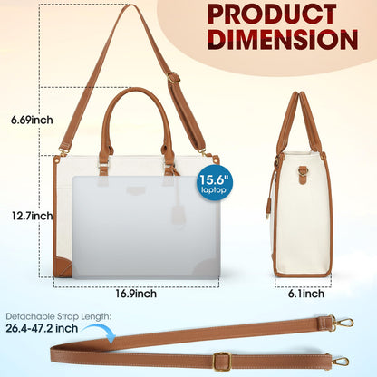 IGOLUMON handbag women canvas laptop bag 15.6 inch shopper women large laptop tote bag women work bag notebook bag office bag for office school travel, brown