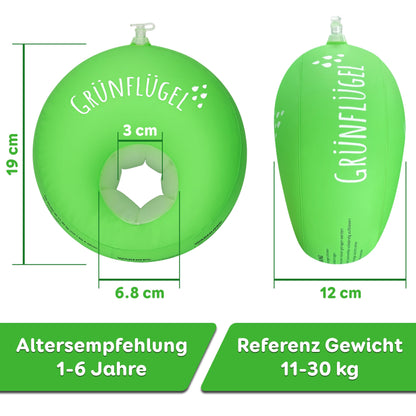 Green Wing Arm Floats for ages 1 and up - Safe & Skin-friendly & No phthalates I 11-30 Kg I Round arm floats Swim flotation device for babies 1 year old Children 2 years old Kids 3-6 years old